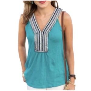 Anthropologie Akemi + Kin Teal Sleeveless Tank Embellished Neckline Size M